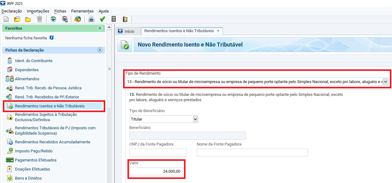 Exemplo de cálculo de rendimentos tributáveis do MEI